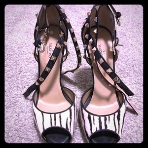 VALENTINO Zebra Open Toe Strappy Stiletto